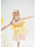 Pink And Yellow Taffeta Slit Back Flower Girl Dress